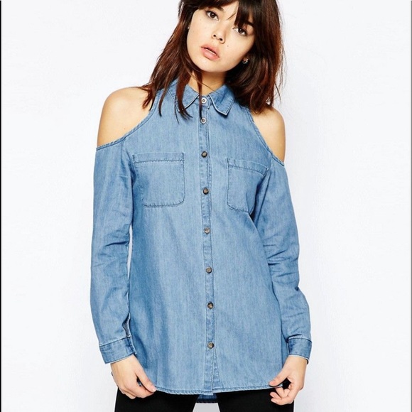 Uniq Tops - Uniq denim cold shoulder button down